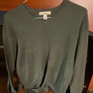Army Green Long Sleeve V Neck Ribbed shirt